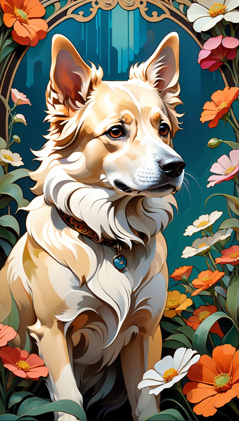 01685-4003953656-dog among flowers, floral background, in the style of Studio Ghibli, beautiful incredibly detailed composite, sharp lines, clear.png